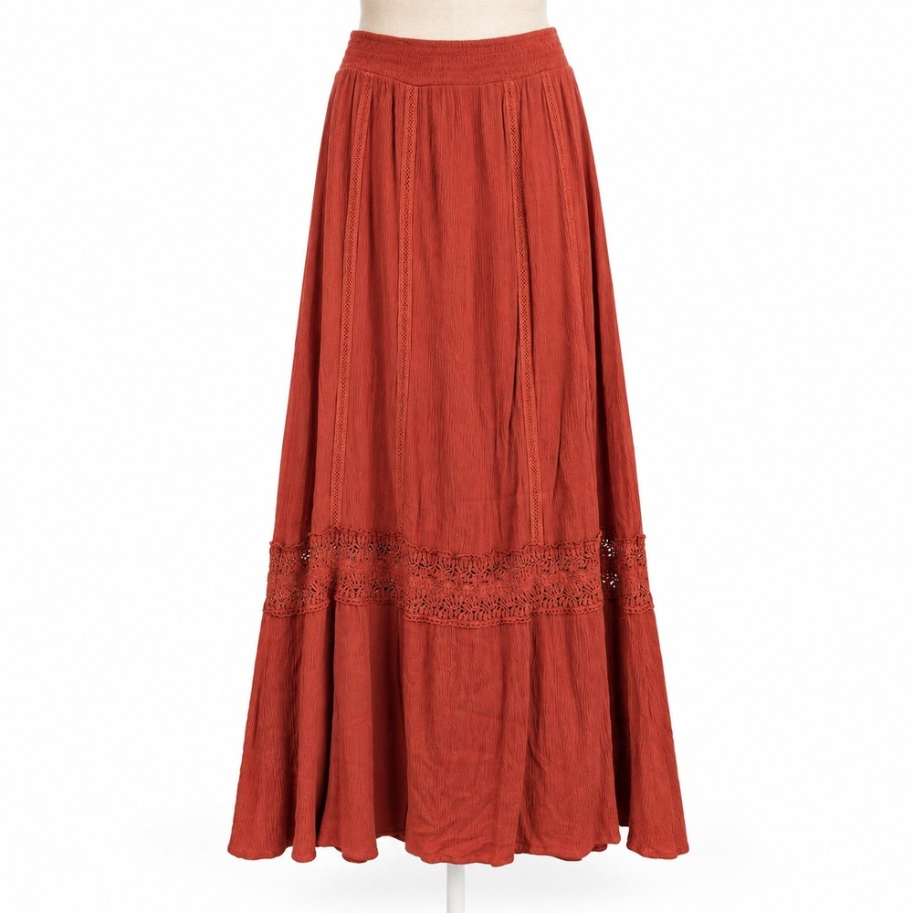 Y2K Crochet Lace Maxi Skirt Size S Orange Boho Fairy Grunge Indie Cottagecore